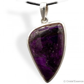 Sugilite cabochon pointe allongée, pendentif cerclé argent, 7,6 g