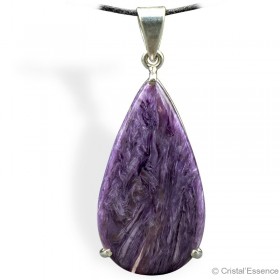 Charoïte, pendentif goutte, cerclé argent
