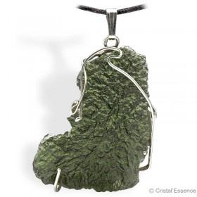 Moldavite, brut spécimen entier, pendentif ouvragé argent, 8,22 g