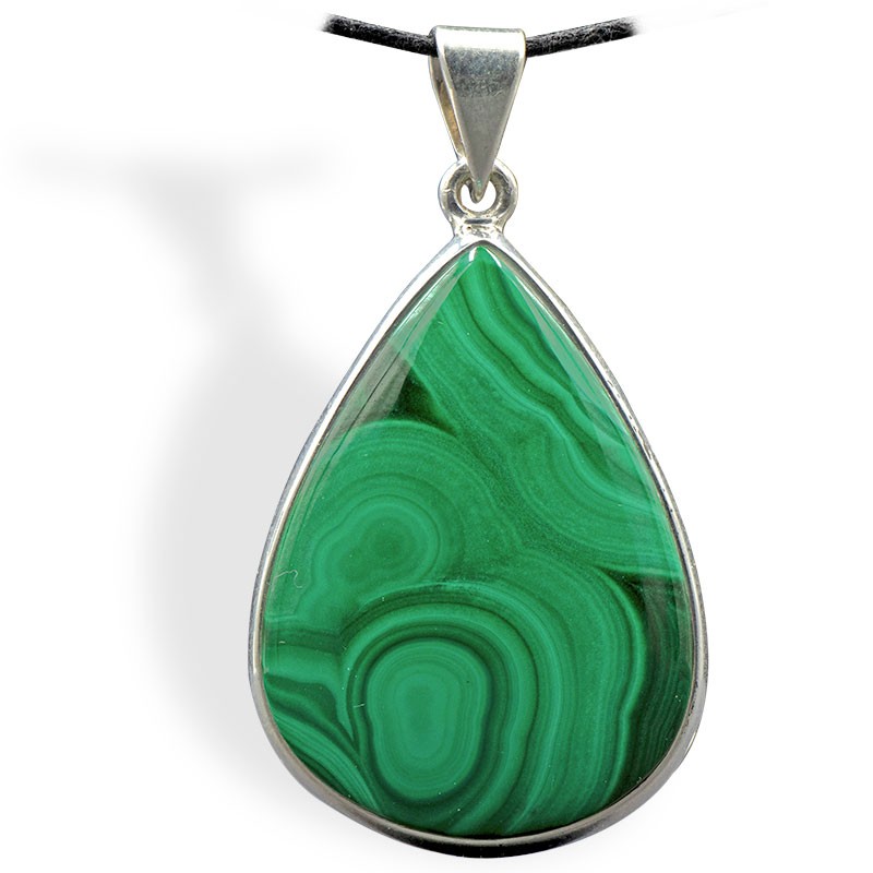 Pierre Malachite cabochon en pendentif cerclé d'argent contre les inflammations