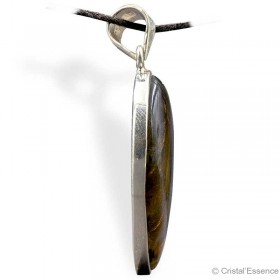 Pendentif Labradorite cabochon goutte inversée, reflets bleu-verts, montage argent, la pierre des thérapeutes.