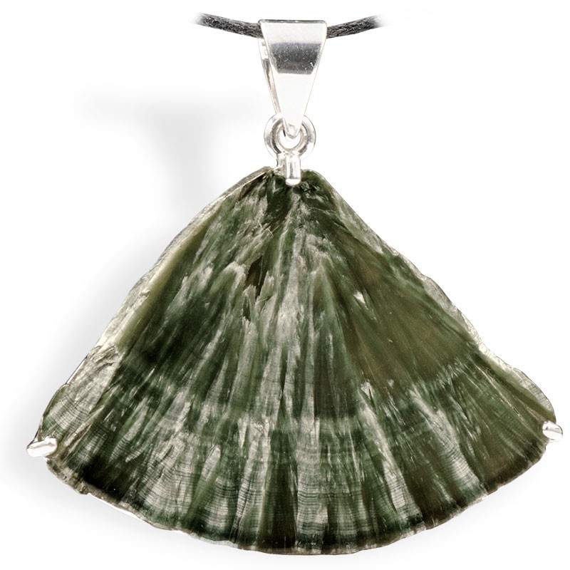 Pendentif Séraphinite en forme d'éventail, pierre de lâcher-prise