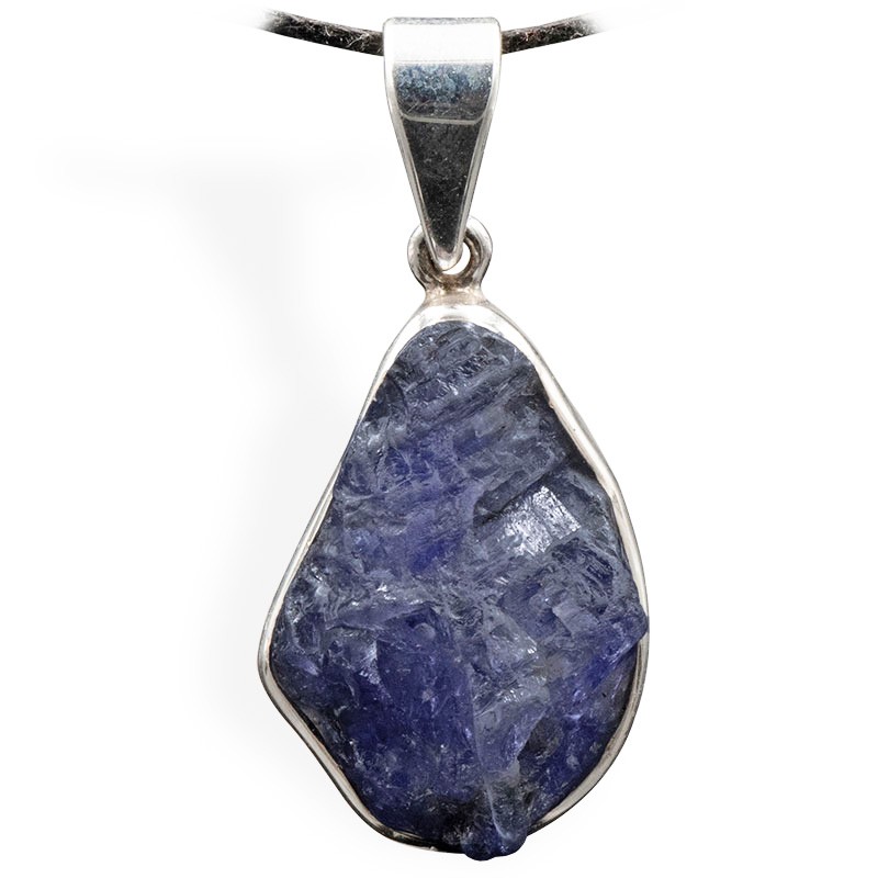 Pierre Tanzanite brut en pendentif, avec cerclage argent, pour calmer l'activité du mental