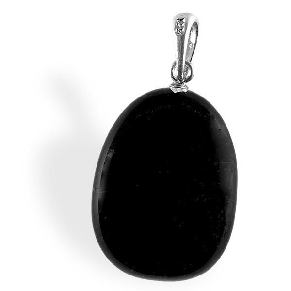 Tourmaline noire, pendentif goutte plat attache