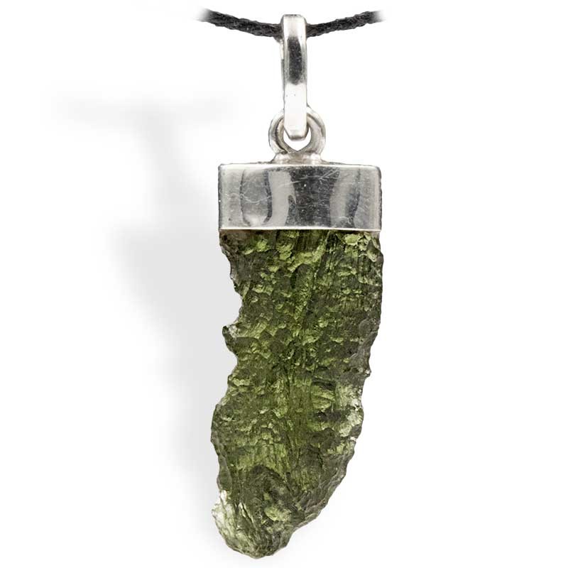 Moldavite brut, pendentif attache argent, pierre de cœur