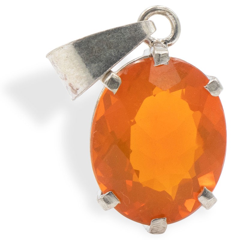 Opale de Feu taillée, pendentif argent