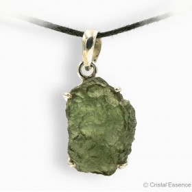 Moldavite, brut specimen entier, pendentif griffes argent, 4,55 g