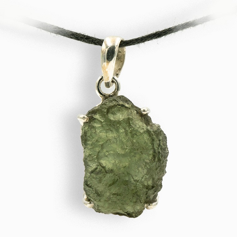 Moldavite, brut specimen entier, pendentif griffes argent, 4,55 g