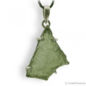 Moldavite spécimen entier brut, pendentif griffes argent, 4,74 g