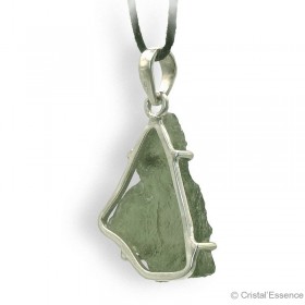 Moldavite spécimen entier brut, pendentif griffes argent, 4,74 g