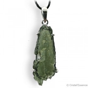 Moldavite, spécimen entier brut, pendentif griffes argent, 5,03 g