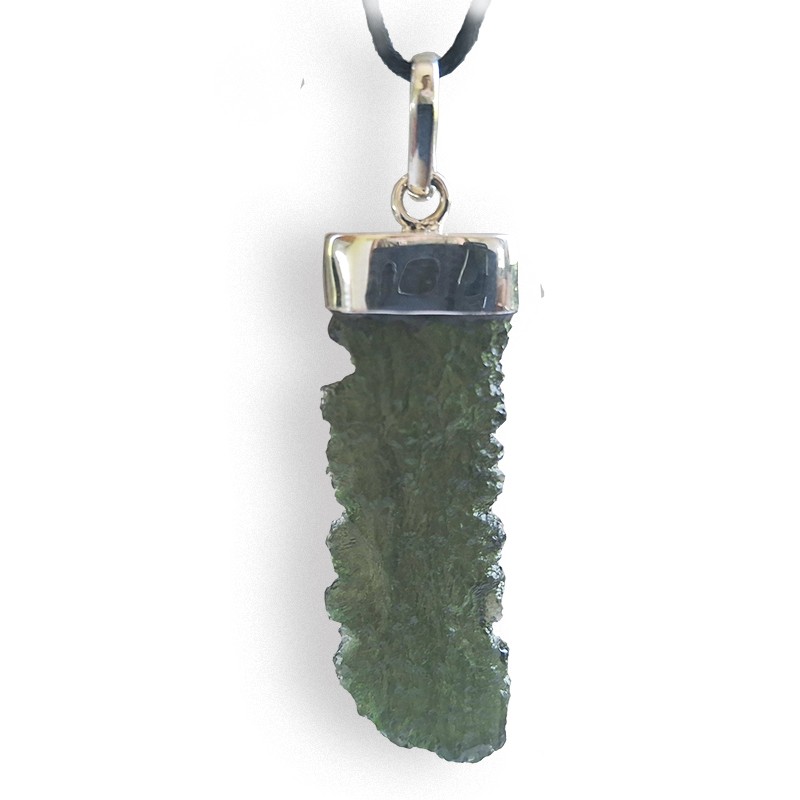 Moldavite brut, specimen entier, pendentif argent, 5,5 g