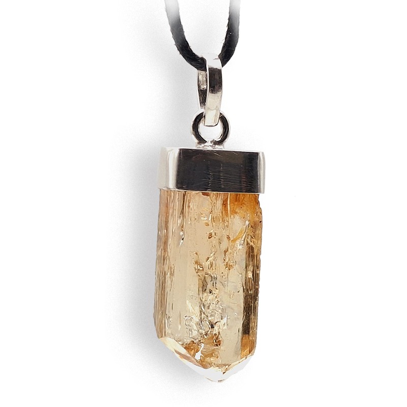 Pendentif Topaze impériale, montage argent. Origine Zambie