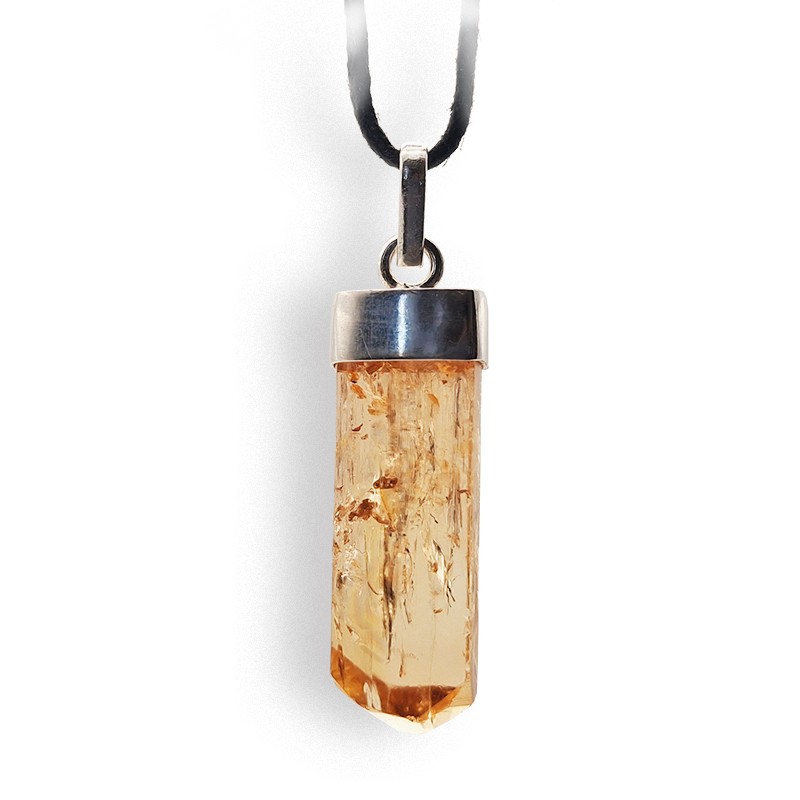 Pendentif Topaze impériale, montage argent. Origine Zambie