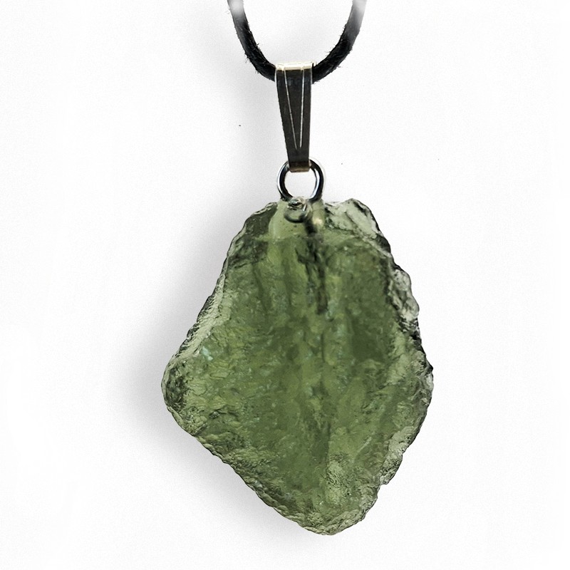 Moldavite brut naturelle authentique en pendentif attache argent