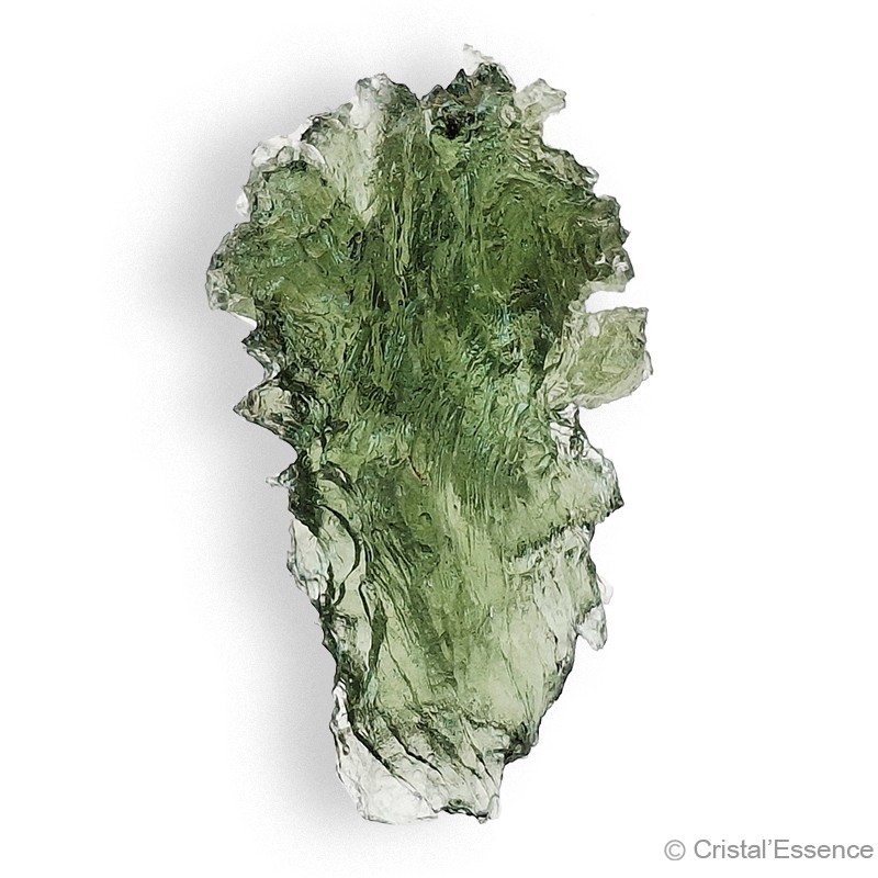 Les Moldavites de Besednice, comme celle-ci, sont très rares : les regarder dans leur transparence. Pierre de coeur