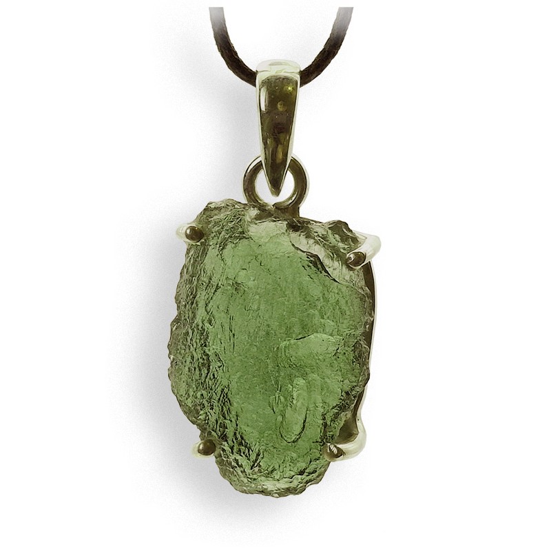 Moldavite authentique en pendentif, pierre d'ouverture du coeur