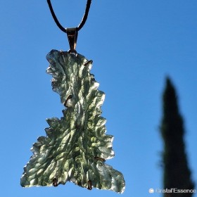 Moldavite de Besednice, 9,84 g, exceptionnel ! pendentif grand spécimen brut, or 14 carats