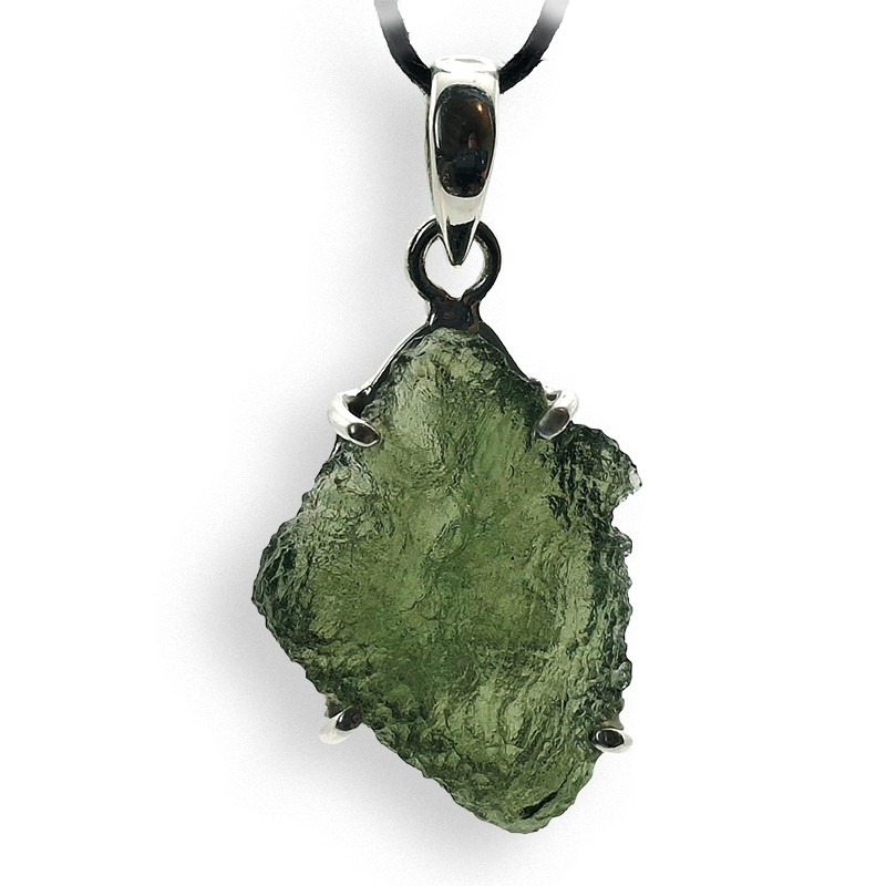 Moldavite authentique en pendentif, pierre d'ouverture du coeur