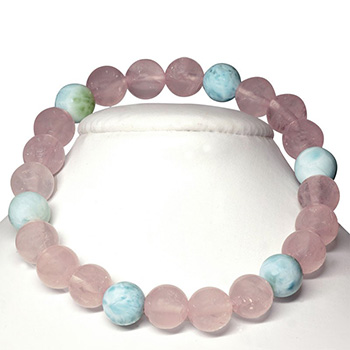 Bracelet paix intérieure, quartz rose et Larimar